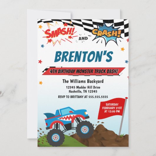 Monster Truck Birthday Uitnodiging (Voorkant)