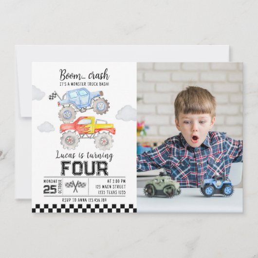 Monster Truck Birthday Uitnodiging (Voorkant)