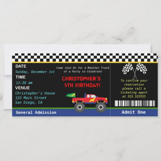 Monster Truck Birthday Uitnodiging (Voorkant)
