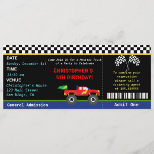 Monster Truck Birthday Uitnodiging
