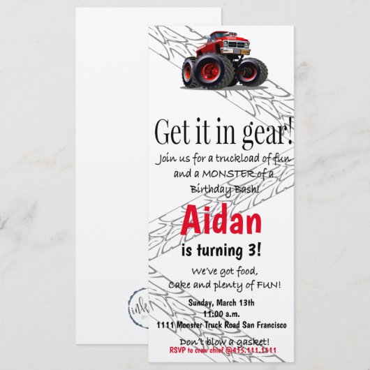 Monster Truck Birthday Uitnodiging (Voorkant / Achterkant)