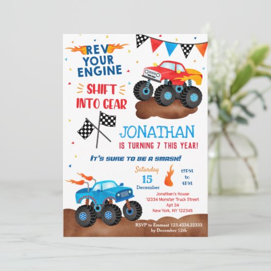 Monster Truck Birthday Uitnodigingen voor jongen (Staand voorkant)