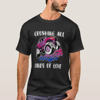 Monster Truck Bisexual LGBT Q Retro Pride Heart Dr T-shirt
