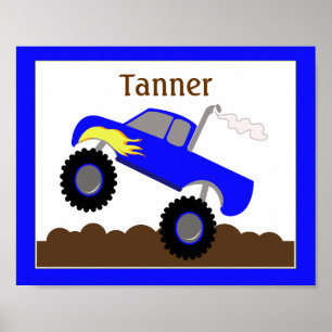Monster Truck (blauw) Gepersonaliseerd Nursery Art Poster