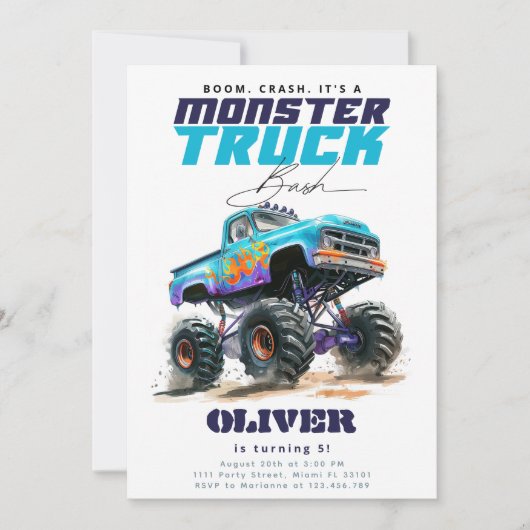 Monster Truck Blauwe Verjaardag Kaart (Voorkant)