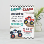 Monster Truck Boy 2nd Birthday Party Invitation Kaart (Staand voorkant)