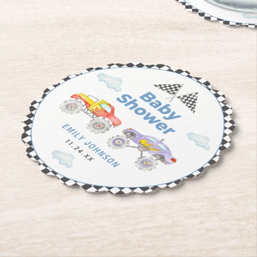 Monster Truck Boy Baby shower Kartonnen Onderzetters (Gekanteld)