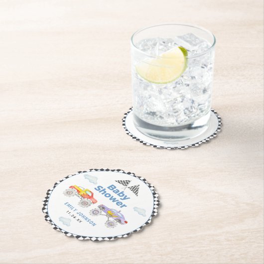 Monster Truck Boy Baby shower Kartonnen Onderzetters (Insitu)