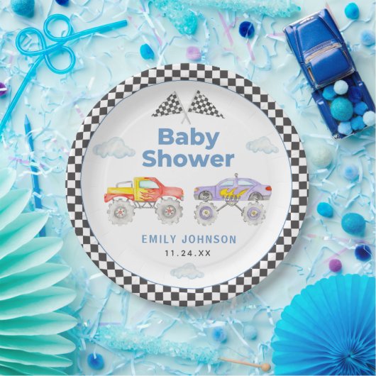 Monster Truck Boy Baby shower Papieren Bordje (Feest)
