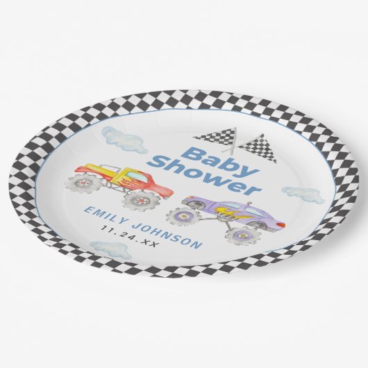 Monster Truck Boy Baby shower Papieren Bordje (Gekanteld)
