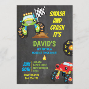 Monster Truck Boy Birthday Party Smash Crash Kaart