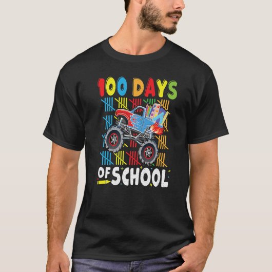 Monster Truck Boy Lovers 100th Day of School Kinde T-shirt (Voorkant)