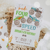 Monster Truck Boy maakte vier speed 4e verjaardag Kaart