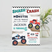 Monster Truck Boy Racing Verjaardagsfeestuitnodigi Kaart (Staand voorkant)