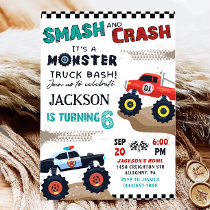 Monster Truck Boy Racing Verjaardagsfeestuitnodigi Kaart