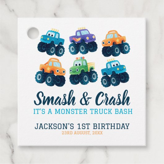 Monster Truck Boys Leuke Verjaardag Bedankjes Labels (Voorkant)