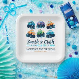 Monster Truck Boys Schattige Boys Verjaardag Papieren Bordje