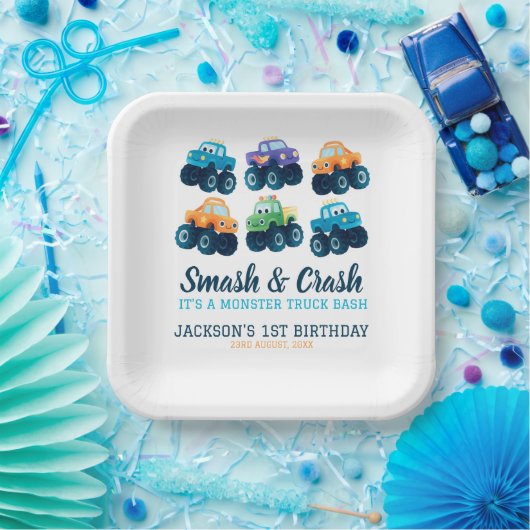 Monster Truck Boys Schattige Boys Verjaardag Papieren Bordje (Feest)