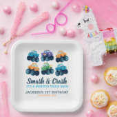 Monster Truck Boys Schattige Boys Verjaardag Papieren Bordje (Feest)