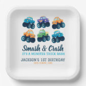Monster Truck Boys Schattige Boys Verjaardag Papieren Bordje (Voorkant)