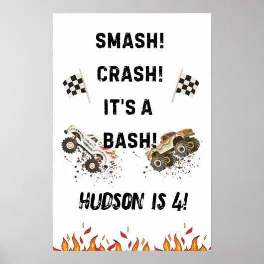 Monster Truck Boys  Verjaardagsfeest Poster (Voorkant)