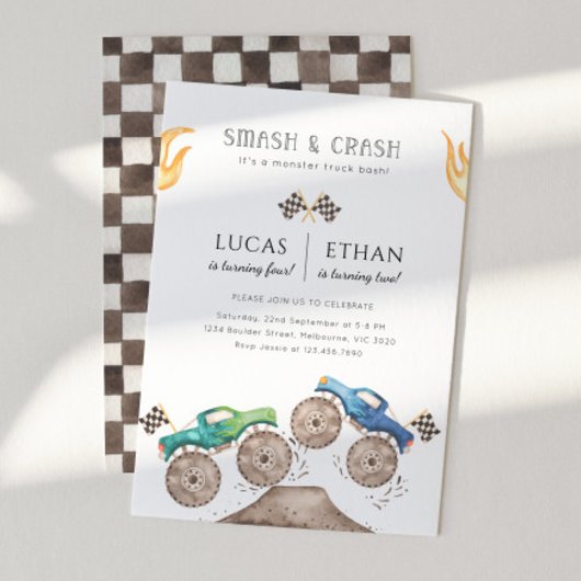Monster Truck Broers en Zussen Gezamenlijk Verjaar Kaart