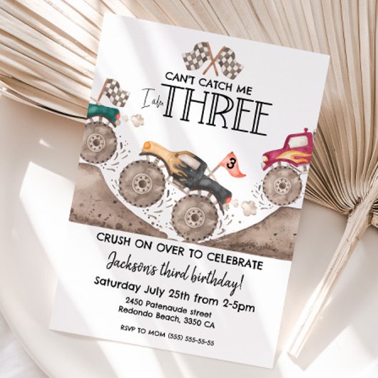 Monster Truck Can't catch me, I am three birthday Kaart