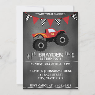 Monster Truck Chalkboard Verjaardag Uitnodiging