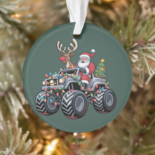 Monster Truck Christmas Santa Holiday Kinder Ornament (Boom)
