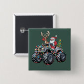 Monster Truck Christmas Santa Holiday Kinder Vierkante Button 5,1 Cm (Voorkant /achterkant)
