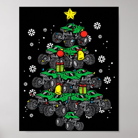 Monster Truck Christmas Tree Xmas Boys Toddler Kid Poster (Voorkant)