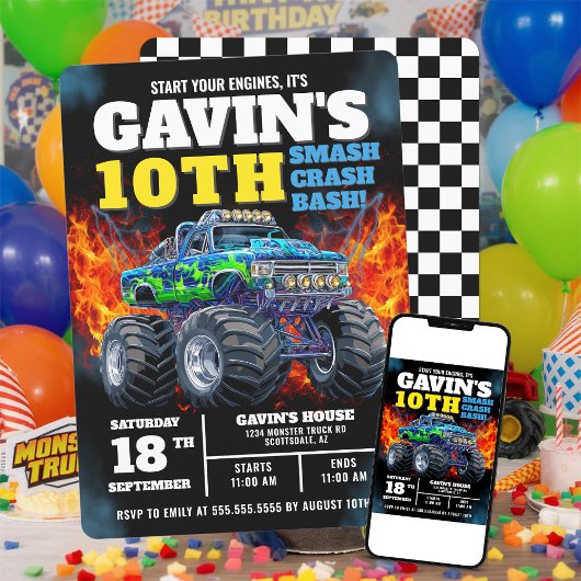Monster Truck Cool Blue 10e verjaardag gepersonali Kaart