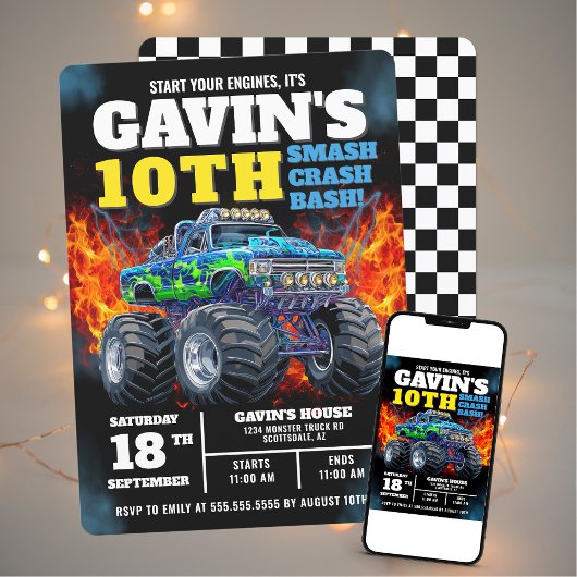 Monster Truck Cool Blue 10e verjaardag gepersonali Kaart