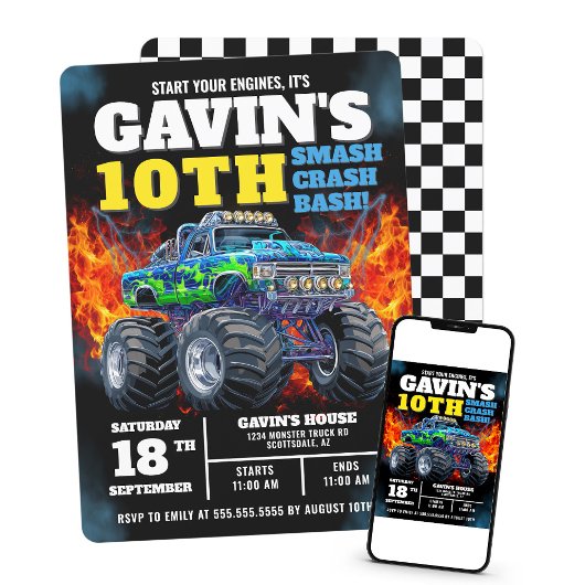 Monster Truck Cool Blue 10e verjaardag gepersonali Kaart