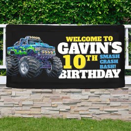 Monster Truck Cool Blue 10th Birthday Custom Vinyl Spandoek