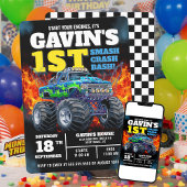 Monster Truck Cool Blue 1e verjaardag gepersonalis Kaart