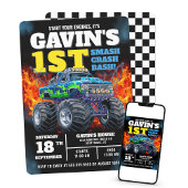 Monster Truck Cool Blue 1e verjaardag gepersonalis Kaart