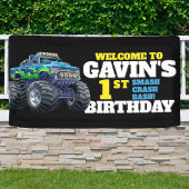 Monster Truck Cool Blue 1st Birthday Custom Vinyl Spandoek