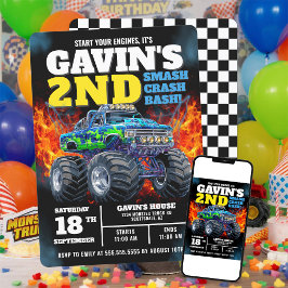 Monster Truck Cool Blue 2e verjaardag gepersonalis Kaart