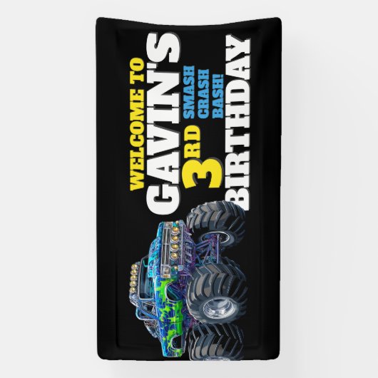 Monster Truck Cool Blue 3e Verjaardag Custom Vinyl Spandoek (Verticaal)