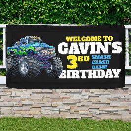 Monster Truck Cool Blue 3e Verjaardag Custom Vinyl Spandoek