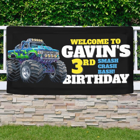 Monster Truck Cool Blue 3e Verjaardag Custom Vinyl Spandoek