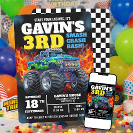 Monster Truck Cool Blue 3e verjaardag gepersonalis Kaart