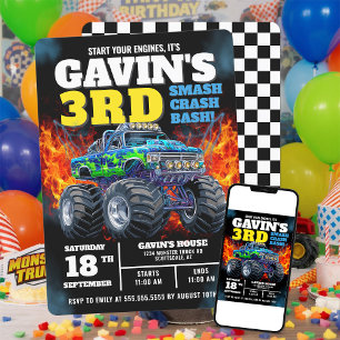 Monster Truck Cool Blue 3e verjaardag gepersonalis Kaart