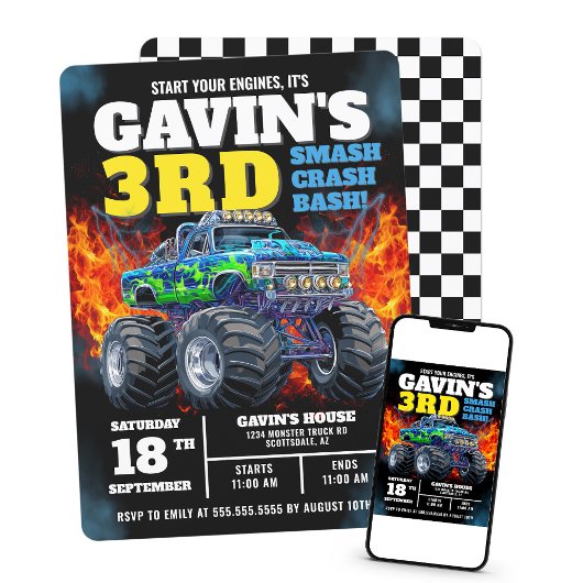 Monster Truck Cool Blue 3e verjaardag gepersonalis Kaart