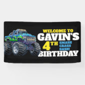 Monster Truck Cool Blue 4e Verjaardag Custom Vinyl Spandoek (Horizontaal)
