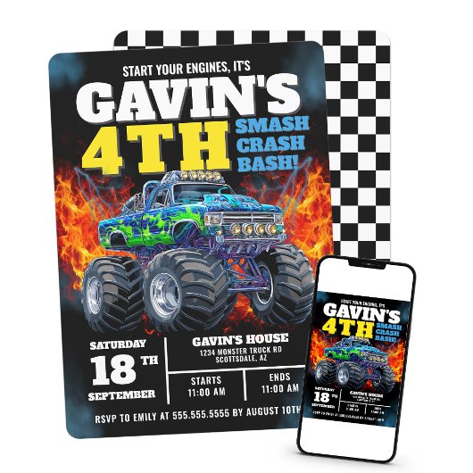 Monster Truck Cool Blue 4e verjaardag gepersonalis Kaart