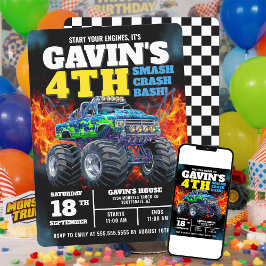 Monster Truck Cool Blue 4e verjaardag gepersonalis Kaart