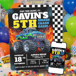 Monster Truck Cool Blue 5e verjaardag gepersonalis Kaart
