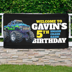Monster Truck Cool Blue 5th Birthday Custom Vinyl Spandoek